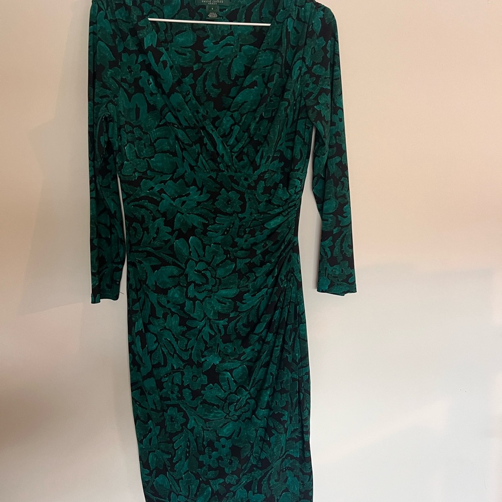 Lauren Ralph Lauren Elegant Green Floral Dress Size 4